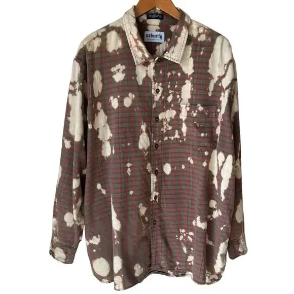 Urbnvtg " Re-worked " Pac + Biggie Distressed Flannel Shirt Men's Size XL